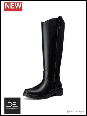 Women Knee High Riding Boots Low Heel PU Leather